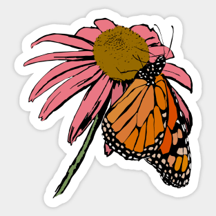 Monarch Butterfly on Flower Sticker